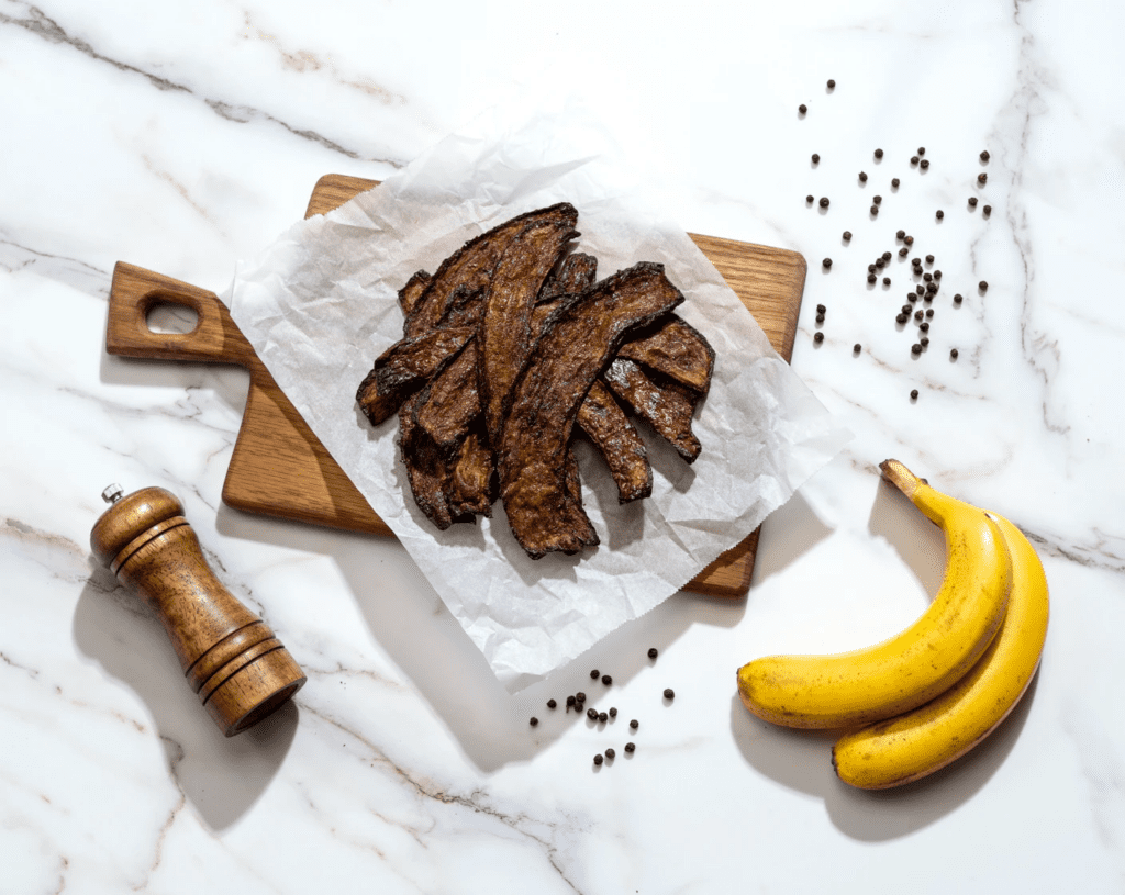 banana as a baking substitute, banana peel bacon recipe, vegan banana bacon