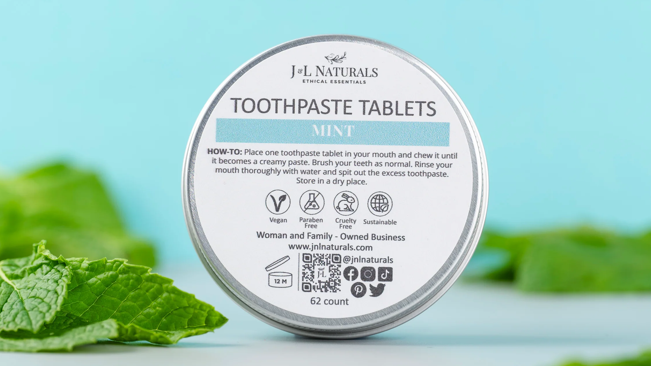 J&L Naturals mint toothpaste tablets, Reusable stocking stuffers, Natural stocking stuffers